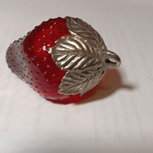 Red STRAWBERRY Glass Art with Brass Attachment for Hanging